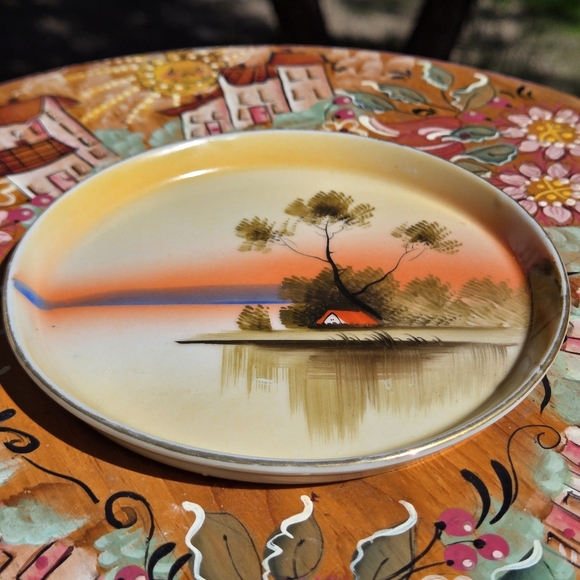 Antique Other - Antique Porcelain Made In Japan Tree In The Meadow Trinket Dish Catchall Japan